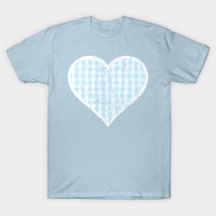 Distressed Soft Blue Gingham Heart T-Shirt